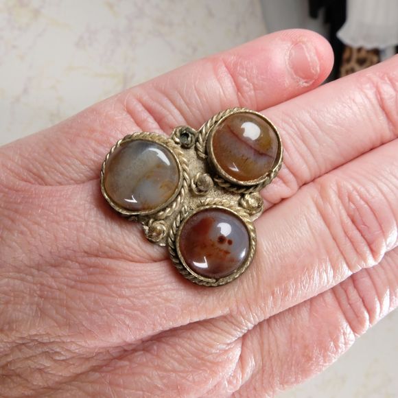 Vintage Jewelry - Vintage Semi-Precious Trio of Stones Ring